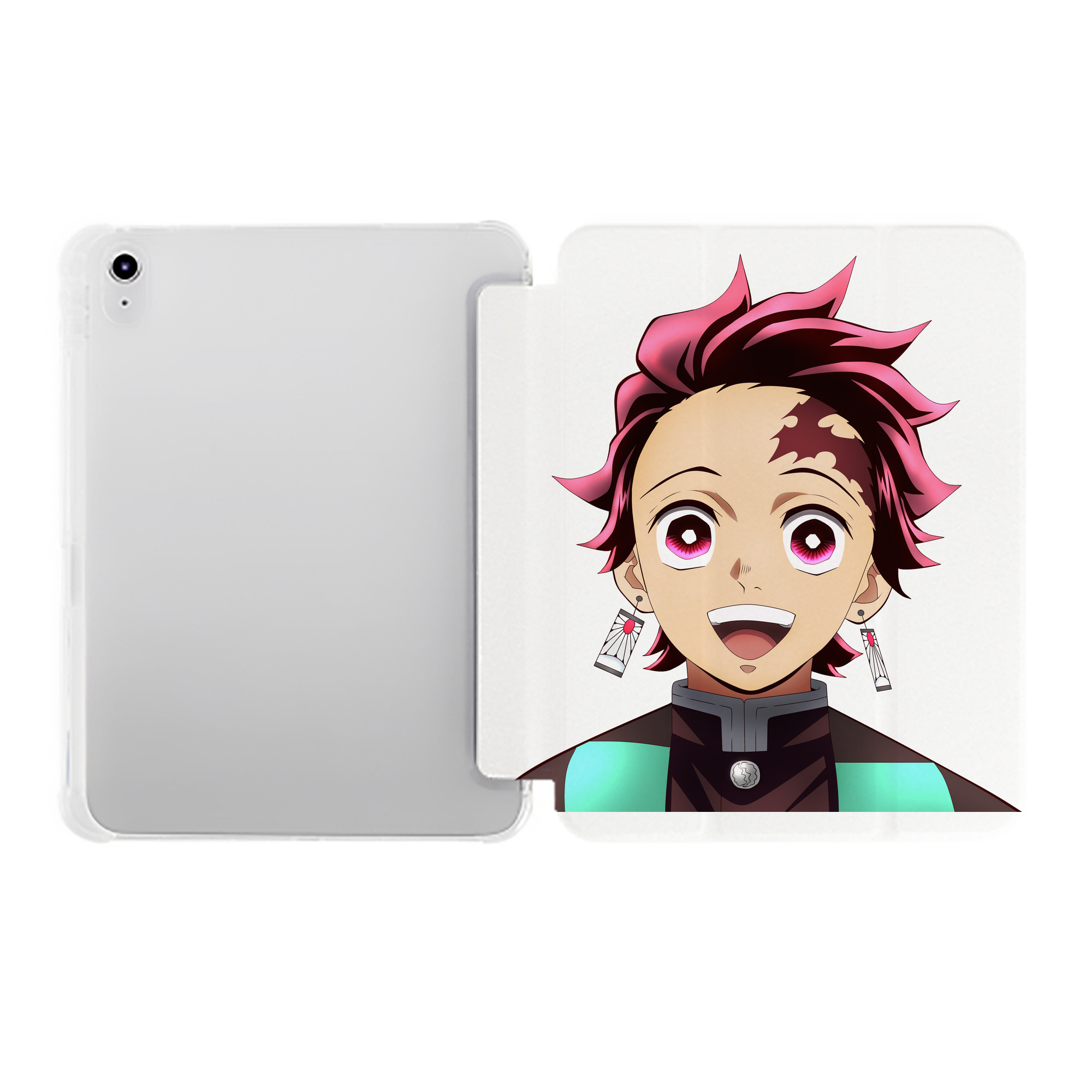 （画像用） 鬼滅の刃 竈門 炭治郎／かまど たんじろう Kamado Tanjirou IPad ケース ペン収納付き 三つ折りスタンド PUレザー×シリコン 対応機種9.5/10.5/10.9インチ